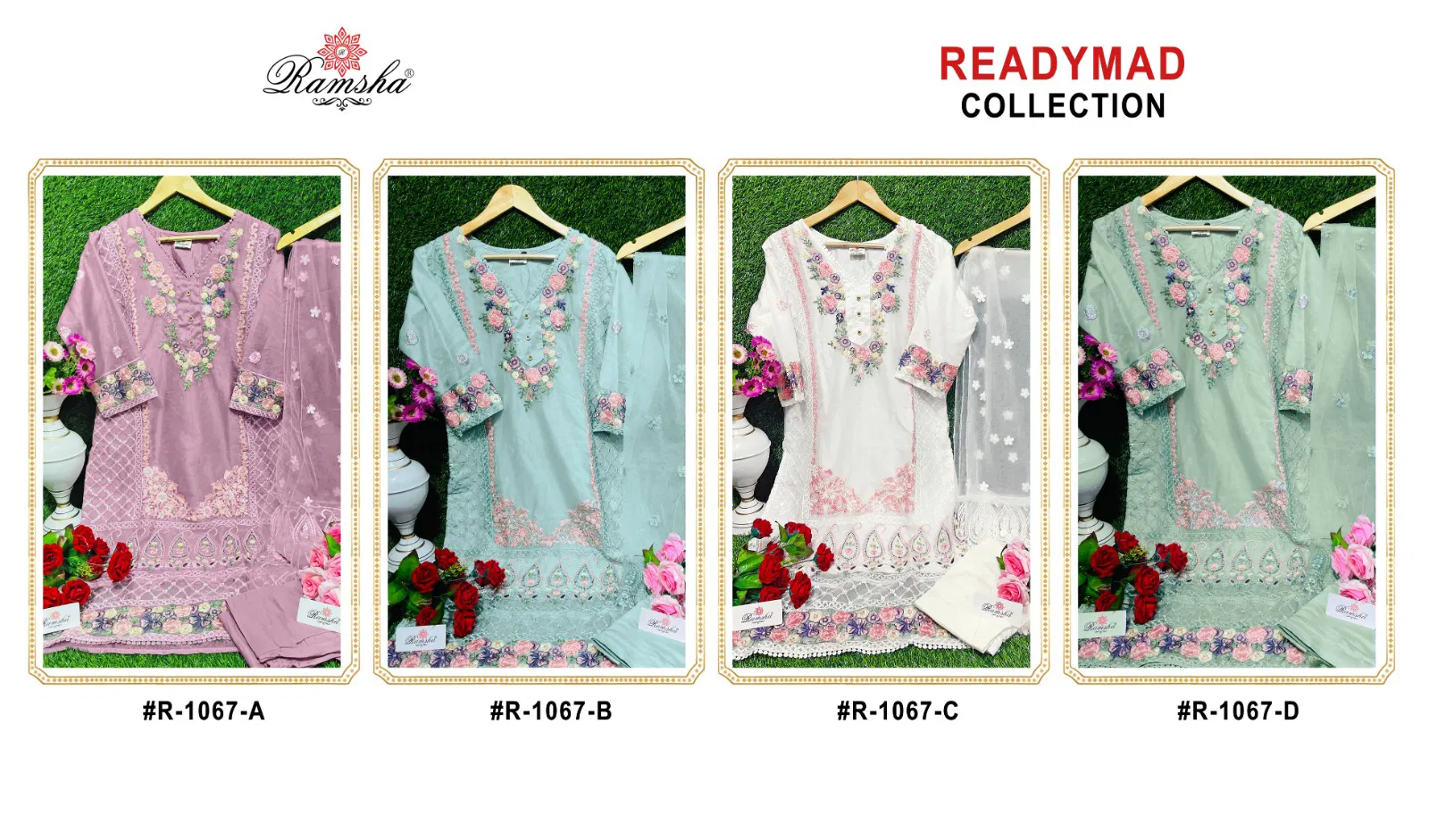 R 1067 By Ramsha Organza Pakistani Readymade Suits
